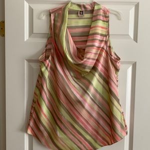 Anne Klein Cowl Neckline Multicolor Diagonal Stripe Blouse.